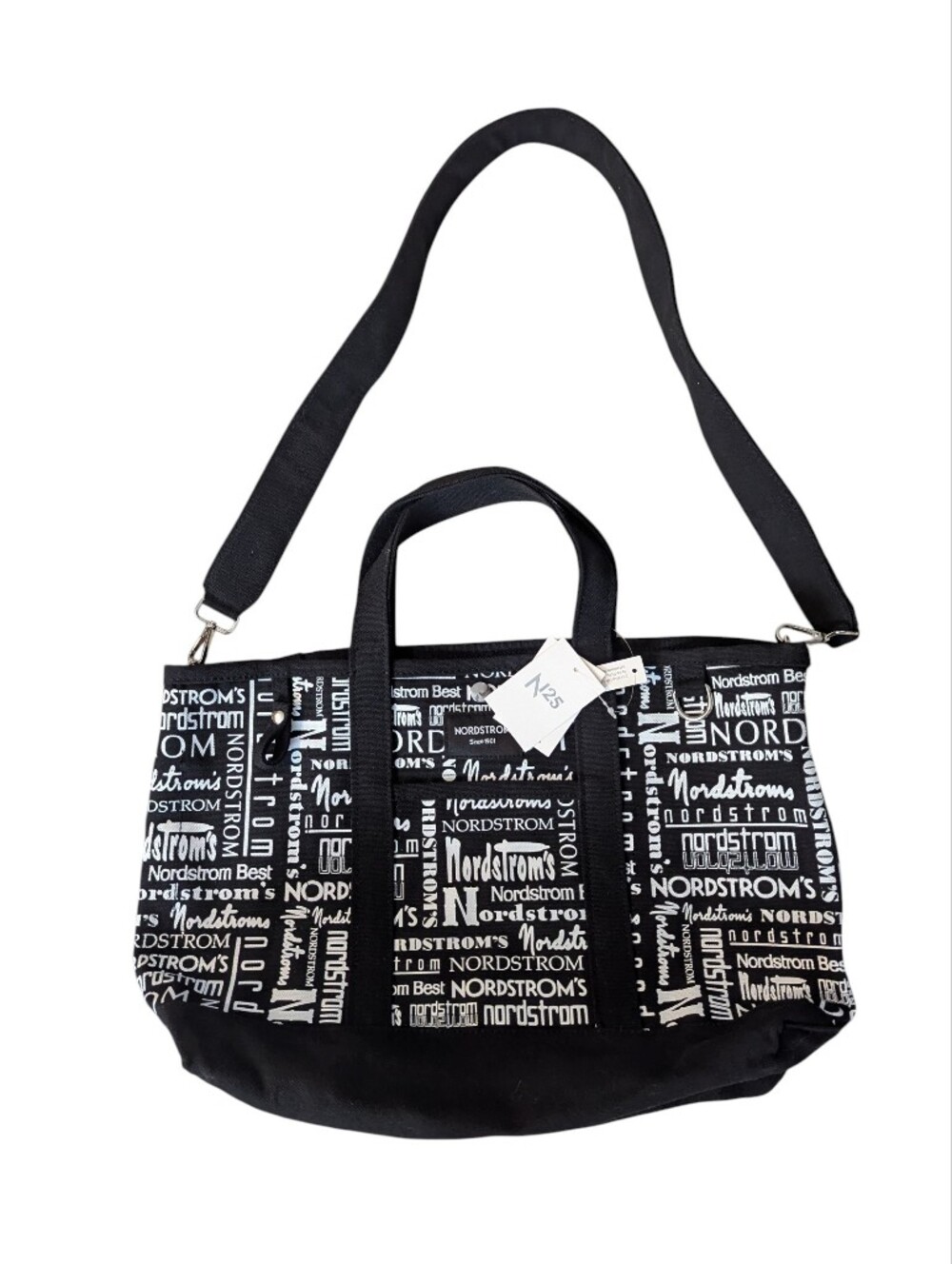 Nordstrom Black and White Logo Tote with Removable Shoulder Strap